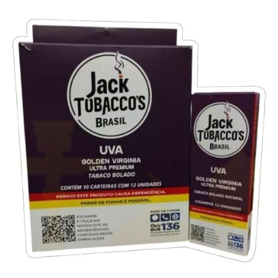 Tabaco Bolado Jack Tobacco’s Uva — Display com 10 Carteiras