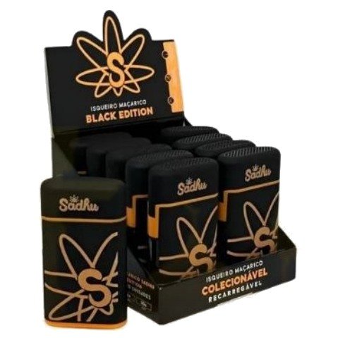 Isqueiro Maçarico Sadhu Black Edition — Display com 10 unidades